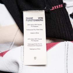 Pre Owned Diane Von Furstenberg Black Knit Chevron Pattern Paneled Gaia Midi Dress M