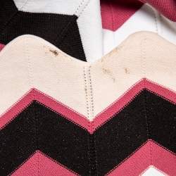 Pre Owned Diane Von Furstenberg Black Knit Chevron Pattern Paneled Gaia Midi Dress M