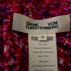 Pre Owned Diane Von Furstenberg Pink Floral Printed Mesh Button Front Belted Midi Dress M