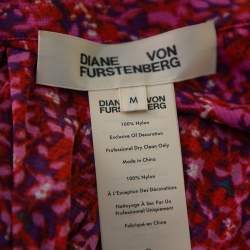 Pre Owned Diane Von Furstenberg Pink Floral Printed Mesh Button Front Belted Midi Dress M