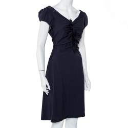 Pre Owned Diane Von Furstenberg Navy Blue Ruffle Detail Samaya Dress L