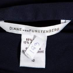 Pre Owned Diane Von Furstenberg Navy Blue Ruffle Detail Samaya Dress L