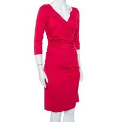 Pre Owned Diane von Furstenberg Fuschia Rose Pink Knit  Ruched Bentley Dress M