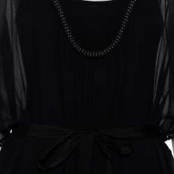 Pre Owned Diane Von Furstenberg Black Silk Chiffon Sol Dress XL