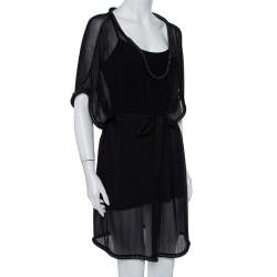 Pre Owned Diane Von Furstenberg Black Silk Chiffon Sol Dress XL