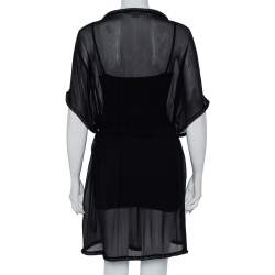 Pre Owned Diane Von Furstenberg Black Silk Chiffon Sol Dress XL