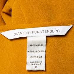 Pre Owned Diane Von Furstenberg Mustard Yellow Silk Mini Wrap Nove Dress M
