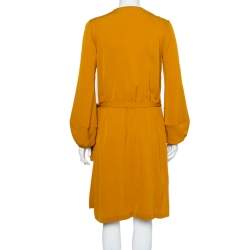 Pre Owned Diane Von Furstenberg Mustard Yellow Silk Mini Wrap Nove Dress M