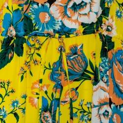 Pre Owned Diane von Furstenberg Yellow Floral Printed Silk Waist Tie Detail Maxi Dress S