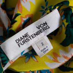 Pre Owned Diane von Furstenberg Yellow Floral Printed Silk Waist Tie Detail Maxi Dress S