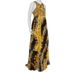 Pre Owned Diane Von Furstenberg Multicolor Cotton Embellished Yoke Detail Maxi Dress XL