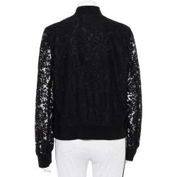 Pre Owned Diane Von Furstenberg Black & Navy Blue Lace Kennadie Bomber Jacket L