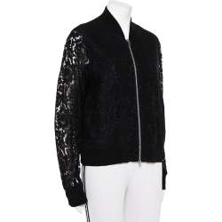 Pre Owned Diane Von Furstenberg Black & Navy Blue Lace Kennadie Bomber Jacket L