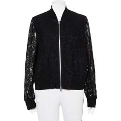 Pre Owned Diane Von Furstenberg  Black & Navy Blue Lace Kennadie Bomber Jacket L