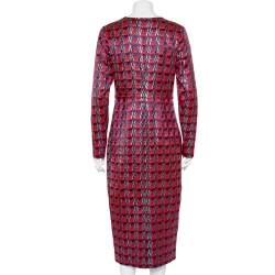 Pre Owned Diane Von Furstenberg Red Patterned Lamé Maxi Dress L