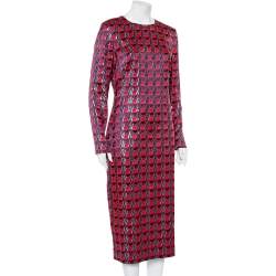 Pre Owned Diane Von Furstenberg Red Patterned Lamé Maxi Dress L