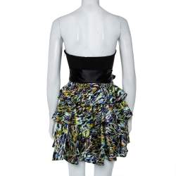 Pre Owned Diane Von Furstenberg Multicolor Satin & Knit Waist Tie Detail Strapless Mini Dress XS