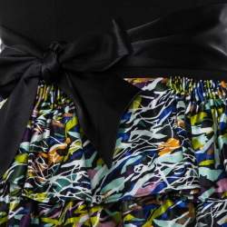 Pre Owned Diane Von Furstenberg Multicolor Satin & Knit Waist Tie Detail Strapless Mini Dress XS