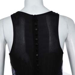 Pre Owned Diane Von Furstenberg Navy Blue & Black Sequined Silk Sheer Back Detail Gown XS