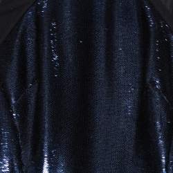 Pre Owned Diane Von Furstenberg Navy Blue & Black Sequined Silk Sheer Back Detail Gown XS