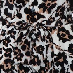 Pre Owned Diane Von Furstenberg Beige Handpainted Floral Printed Silk Belted Amina Dress M