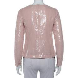 Pre Owned Diane von Furstenberg Peach Sequin Embellished Menaro Blouse S