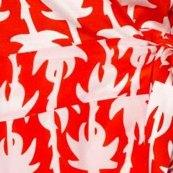 Pre Owned Diane von Furstenberg Orange Palm Printed Silk Mini Wrap Dress M