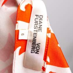 Pre Owned Diane von Furstenberg Orange Palm Printed Silk Mini Wrap Dress M