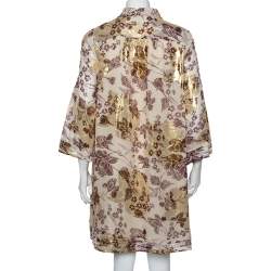 Pre Owned Diane von Furstenberg Cream Floral Printed Fil Coupe' Pintuck Detail Layla Dress L