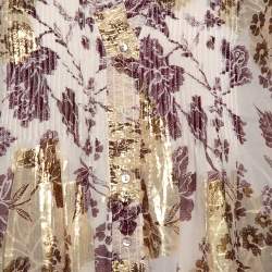 Pre Owned Diane von Furstenberg Cream Floral Printed Fil Coupe' Pintuck Detail Layla Dress L