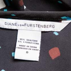 Pre Owned Diane Von Furstenberg Black printed Silk Oversized Dickinson Top XS