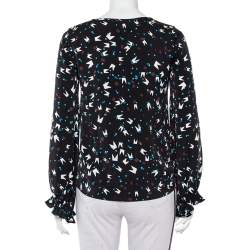 Pre Owned Diane Von Furstenberg Black printed Silk Oversized Dickinson Top XS