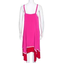 Pre Owned Diane Von Furstenberg Pink & Red Silk Asymmetric Hem Wren Dress M