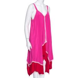 Pre Owned Diane Von Furstenberg Pink & Red Silk Asymmetric Hem Wren Dress M