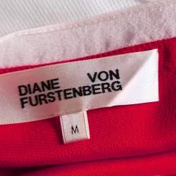 Pre Owned Diane Von Furstenberg Pink & Red Silk Asymmetric Hem Wren Dress M