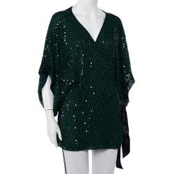 Pre Owned Diane Von Furstenberg Green Sequin Embellished Kallina Wrap Top L