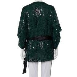 Pre Owned Diane Von Furstenberg Green Sequin Embellished Kallina Wrap Top L