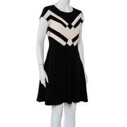 Pre Owned Diane von Furstenberg Black Crepe Contrast Panel Gail A-Line Dress M