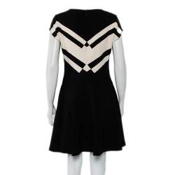Pre Owned Diane von Furstenberg Black Crepe Contrast Panel Gail A-Line Dress M