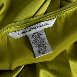 Pre Owned Diane Von Furstenberg Green Silk Satin Draped Detail Imara Top XL