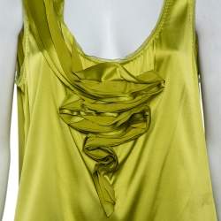 Pre Owned Diane Von Furstenberg Green Silk Satin Draped Detail Imara Top XL