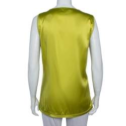 Pre Owned Diane Von Furstenberg Green Silk Satin Draped Detail Imara Top XL