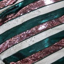 Pre Owned Diane Von Furstenberg Multicolor Striped Sequin Embellished Silk Skirt M