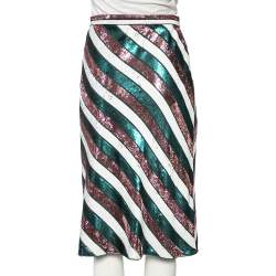 Pre Owned Diane Von Furstenberg Multicolor Striped Sequin Embellished Silk Skirt M