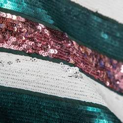 Pre Owned Diane Von Furstenberg Multicolor Striped Sequin Embellished Silk Skirt M