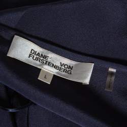 Pre Owned Diane Von Furstenberg Midnight Blue Silk Asymmetric Hem Faux Wrap Eloise Dress L