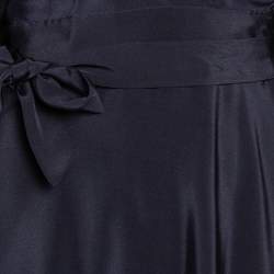 Pre Owned Diane Von Furstenberg Midnight Blue Silk Asymmetric Hem Faux Wrap Eloise Dress L