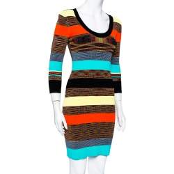 Pre Owned Diane Von Furstenberg Multicolor Striped Rib Knit Bodycon Dress S