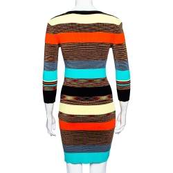 Pre Owned Diane Von Furstenberg Multicolor Striped Rib Knit Bodycon Dress S