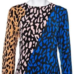 Pre Owned Diane Von Furstenberg Multicolor Animal Printed Crepe Paneled Shift Dress L